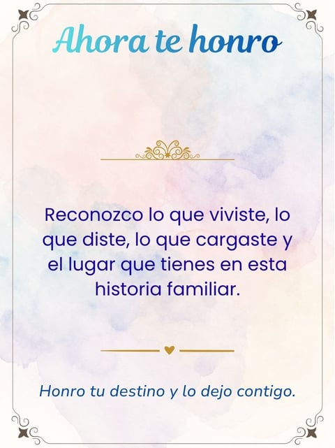 Inspirational Spanish quote card with text about honor and destiny