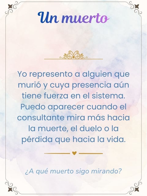 Spiritual card in Spanish about a deceased person titled Un muerto